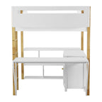 Lit mezzanine en bois blanc taille double avec rangement et bureau pliant
