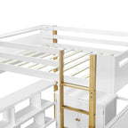 Lit mezzanine en bois blanc taille double avec rangement et bureau pliant
