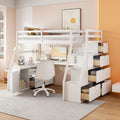 White Full-Size Wood Loft Bed with Desk, 7 Drawers and 2 Shelves