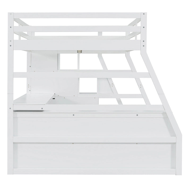 White Full-Size Wood Loft Bed with Desk, 7 Drawers and 2 Shelves