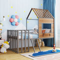 Silver Twin Metal Loft Bed with Roof, Window and Ladder