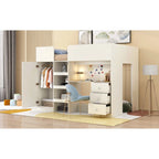 Beiges Loft-Bett in Full-Größe mit Schreibtisch, Kleiderschrank und Stauraum