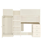 Beiges Loft-Bett in Full-Größe mit Schreibtisch, Kleiderschrank und Stauraum