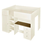 Beiges Loft-Bett in Full-Größe mit Schreibtisch, Kleiderschrank und Stauraum