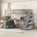 Gray Twin Wood Loft Bed with Desk and Storage