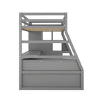 Cama alta de madeira cinzenta Twin com secretária e arrumação