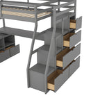 Cama alta de madeira cinzenta Twin com secretária e arrumação