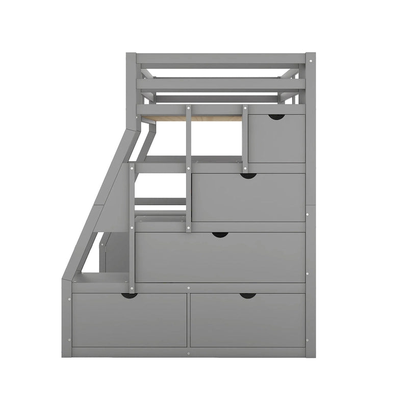 Gray Twin Wood Loft Bed with Desk and Storage