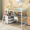 White Twin Loft Bed with Desk, Shelves and Two Drawers