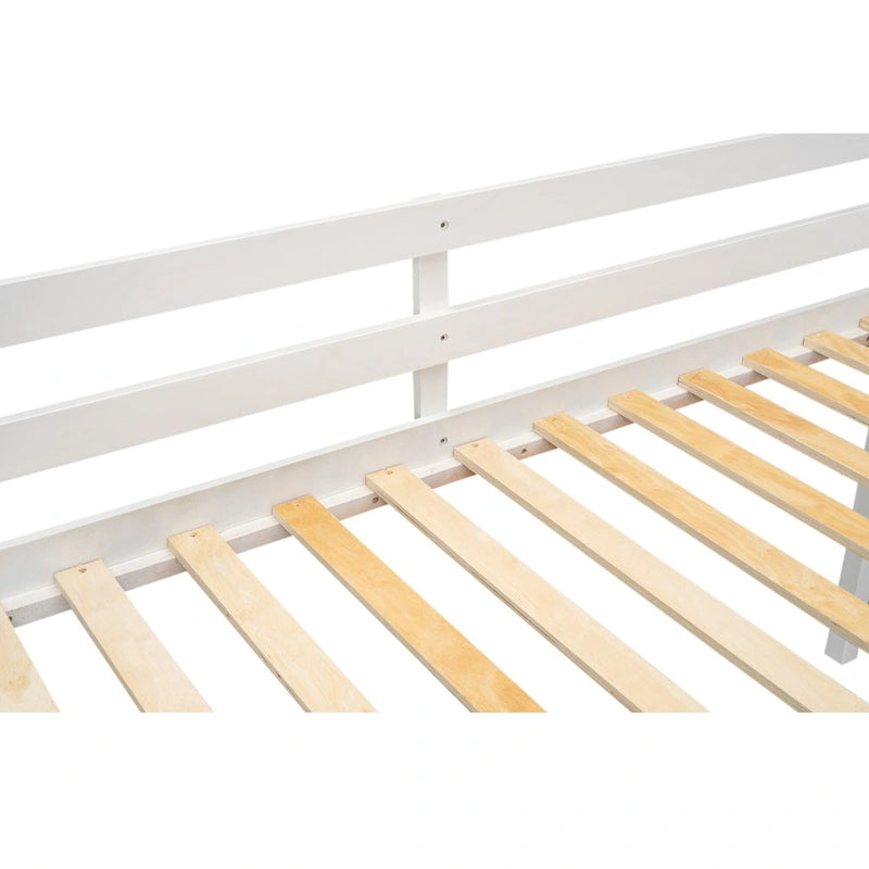 White Twin Low Loft Bed with Ladder and Guardrails