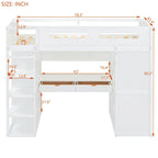 Lit mezzanine blanc, format simple, avec bureau, armoire et rangements