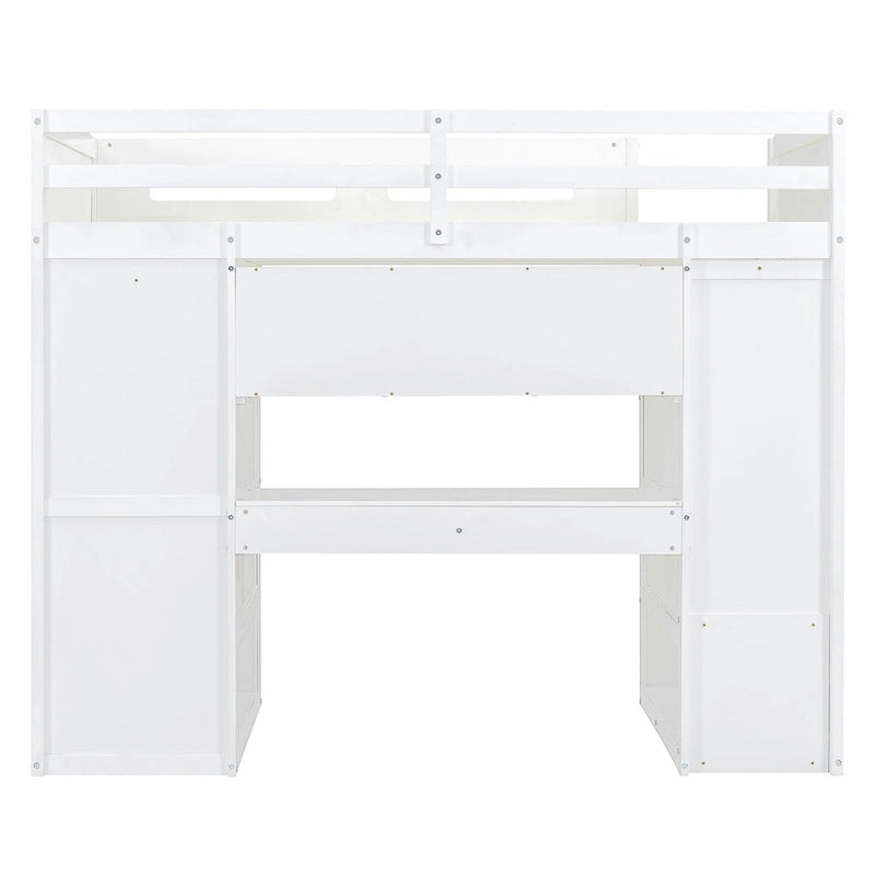 White Twin Loft Bed with Desk, Wardrobe and Storage