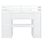 Lit mezzanine blanc, format simple, avec bureau, armoire et rangements