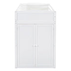 Lit mezzanine blanc, format simple, avec bureau, armoire et rangements