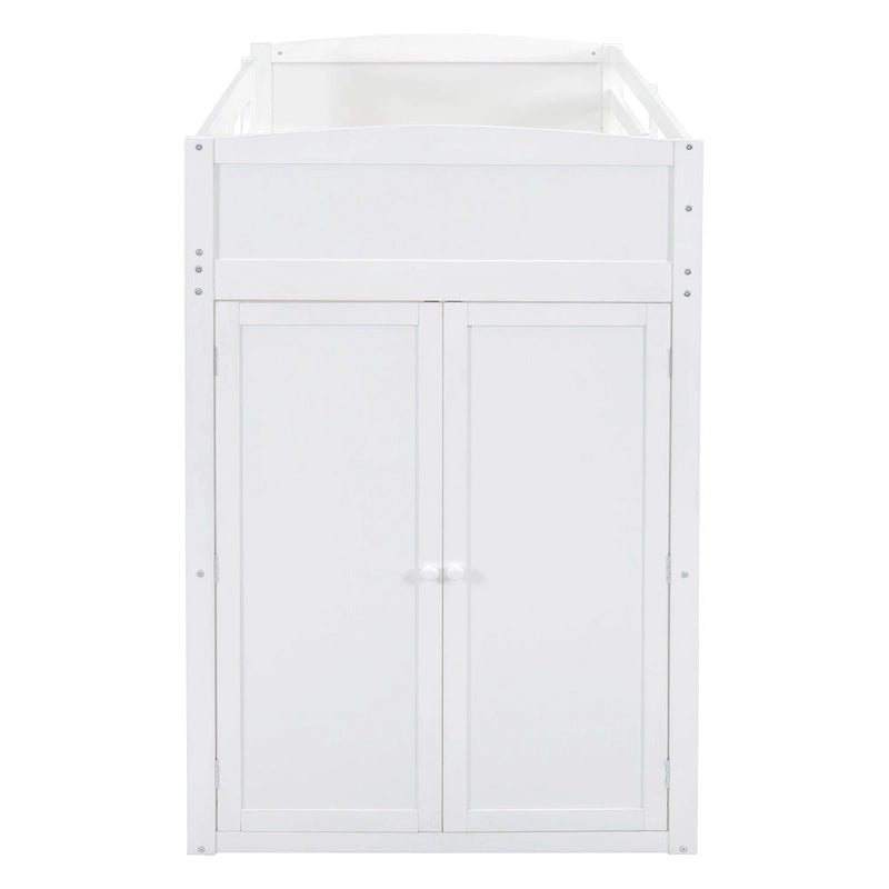 White Twin Loft Bed with Desk, Wardrobe and Storage