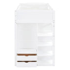 Lit mezzanine blanc, format simple, avec bureau, armoire et rangements