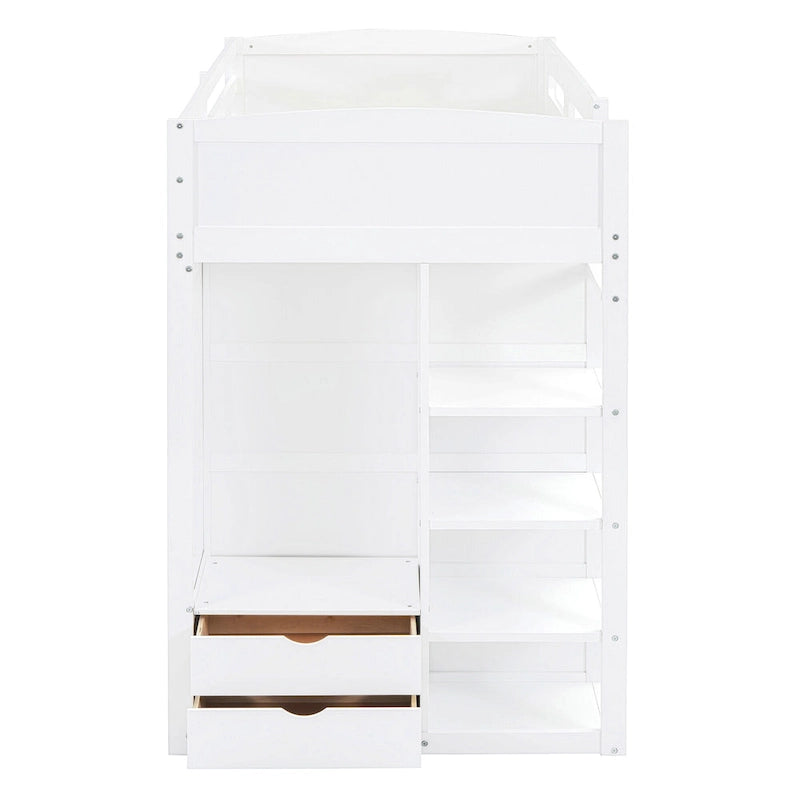 White Twin Loft Bed with Desk, Wardrobe and Storage