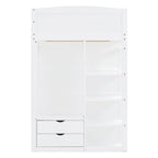 Lit mezzanine blanc, format simple, avec bureau, armoire et rangements