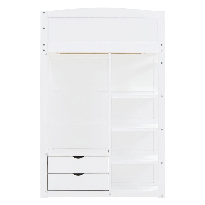 White Twin Loft Bed with Desk, Wardrobe and Storage
