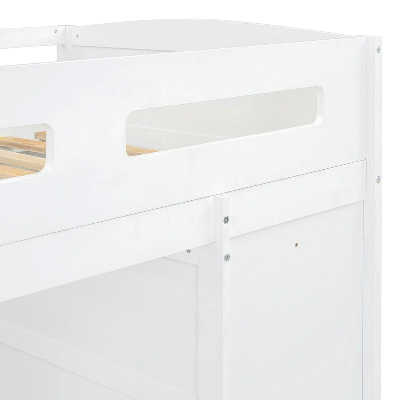 White Twin Loft Bed with Desk, Wardrobe and Storage