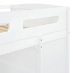 Lit mezzanine blanc, format simple, avec bureau, armoire et rangements