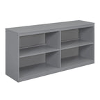 Graues Loft-Bett in Full-Größe mit Schreibtischen, Schubladen und Regalen