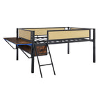 Lit mezzanine entièrement en métal, format double, avec bureau, éclairage LED et rangements