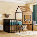 Black Twin House-Style Loft Bed with Roof and Ladder
