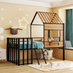 Black Twin House-Style Loft Bed with Roof and Ladder