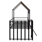 Black Twin House-Style Loft Bed with Roof and Ladder