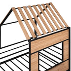 Black Twin House-Style Loft Bed with Roof and Ladder
