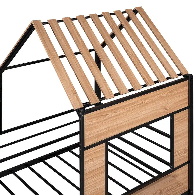Black Twin House-Style Loft Bed with Roof and Ladder