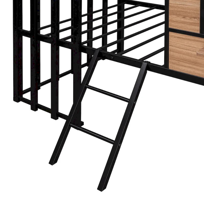 Black Twin House-Style Loft Bed with Roof and Ladder