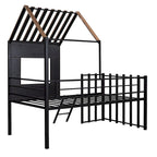 Black Twin House-Style Loft Bed with Roof and Ladder