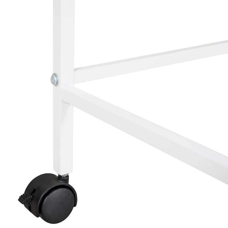 White Twin Metal Loft Bed with Rolling Desk and Bookshelves