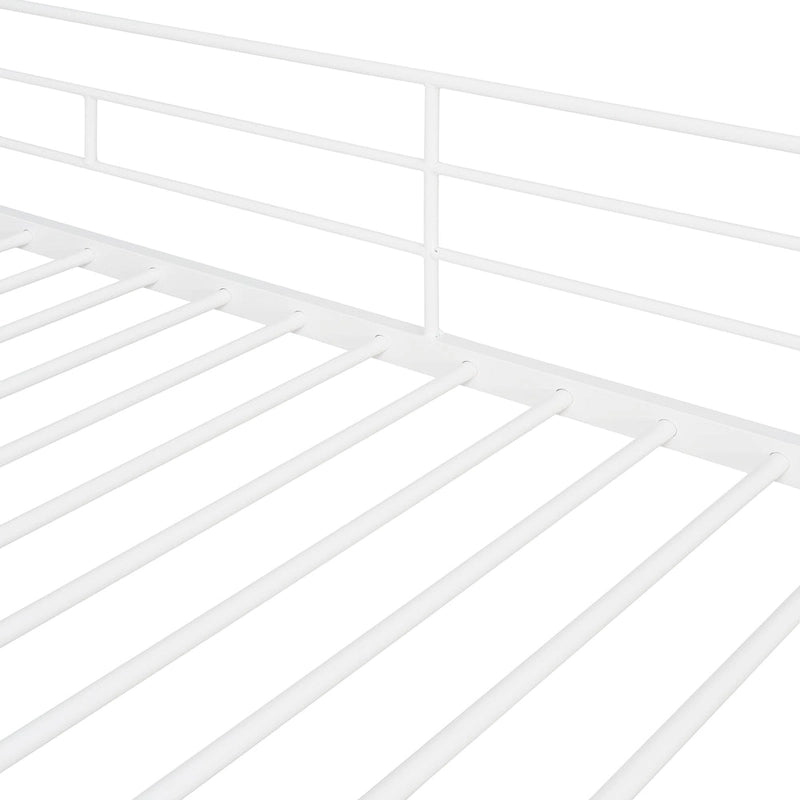 White Twin Metal Loft Bed with Rolling Desk and Bookshelves