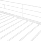 Cama alta de metal blanca tamaño individual con escritorio deslizable y estanterías para libros