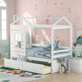 Twin House Bed with Two Storage Drawers and Guardrails