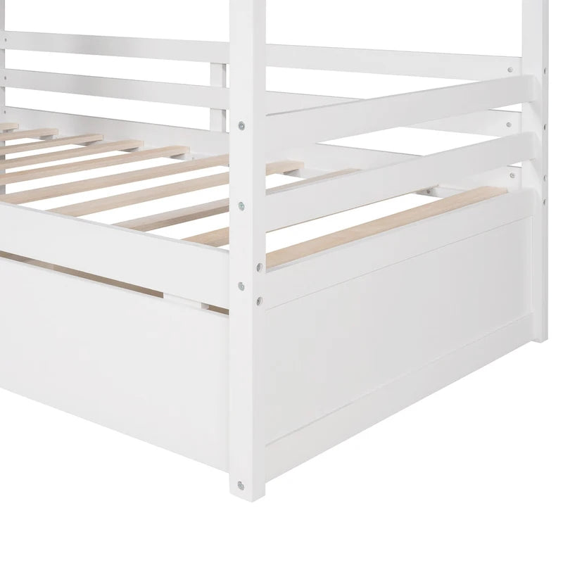 Twin House Bed with Two Storage Drawers and Guardrails