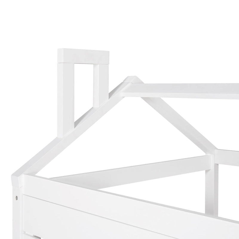 Twin House Bed with Two Storage Drawers and Guardrails