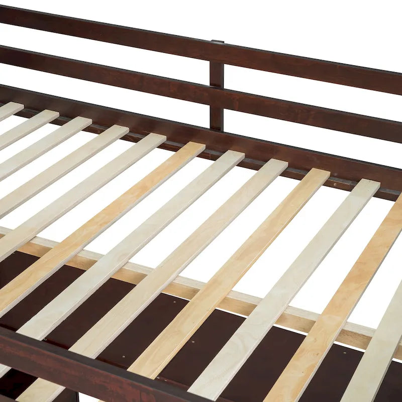 Full Size Espresso Pine Wood Loft Bed with Desk and Storage