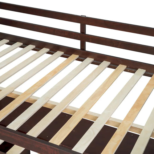 Full Size Espresso Pine Wood Loft Bed with Desk and Storage