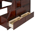 Letto a soppalco matrimoniale in legno di pino color espresso con scrivania e contenitore