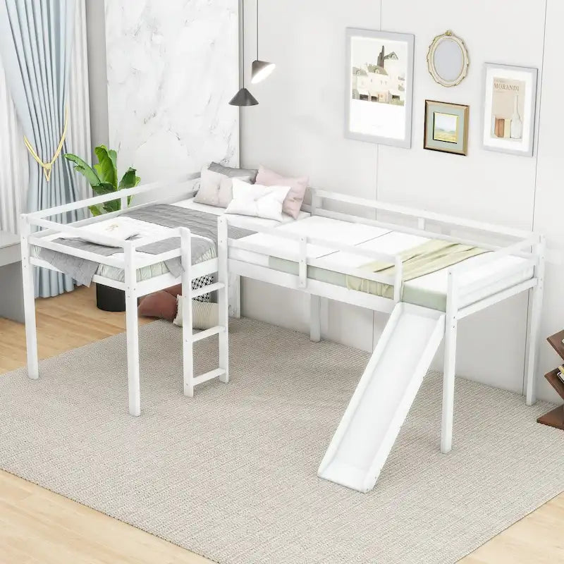 Twin L-Shaped Loft Bed with Slide