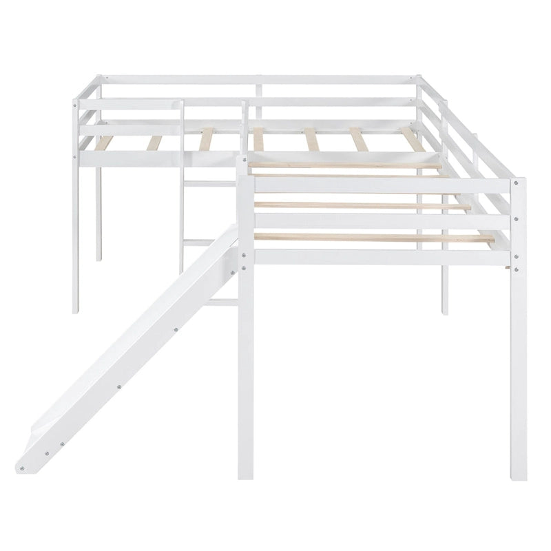 Twin L-Shaped Loft Bed with Slide