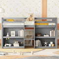 Grey Twin Low Loft Bed with Storage Shelves and LED Light