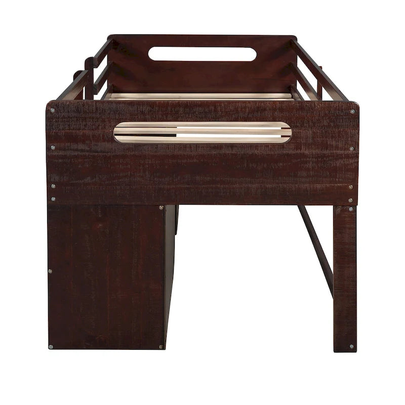 Twin Wood Loft Bed with Shelves and Drawers