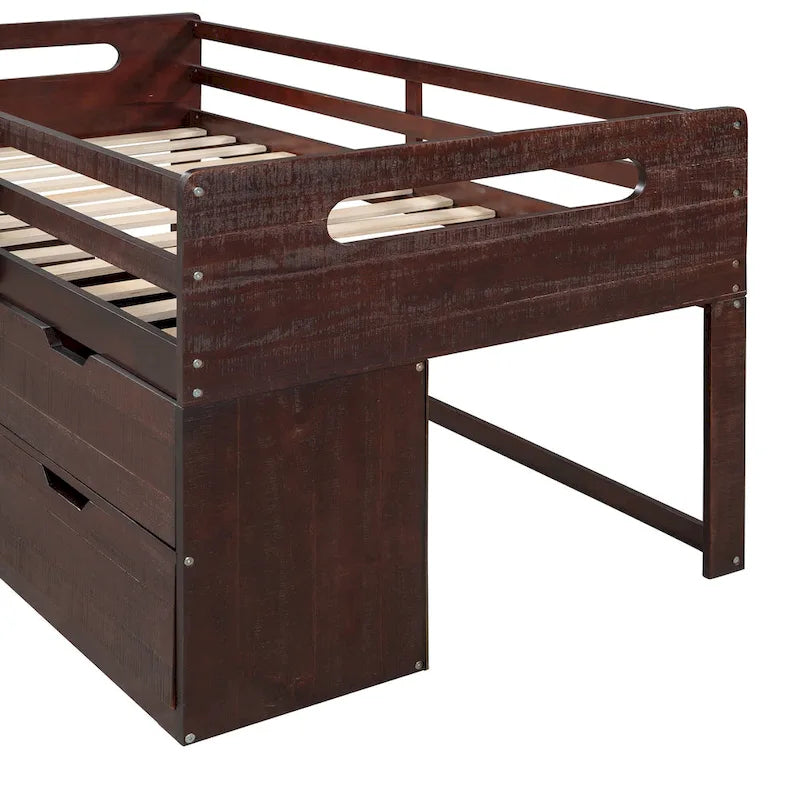 Twin Wood Loft Bed with Shelves and Drawers