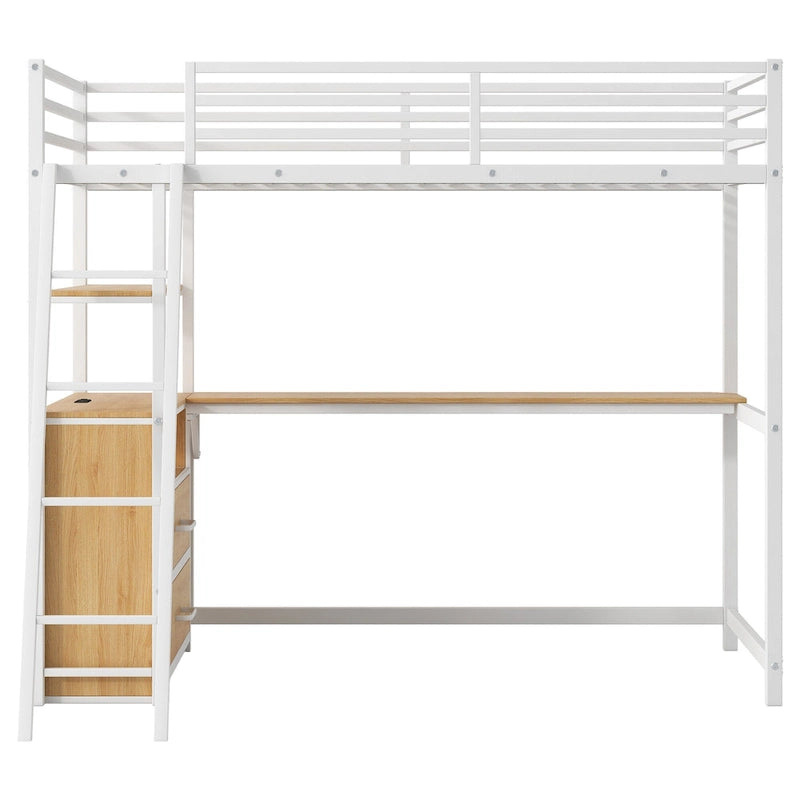 Twin Metal and Wood Loft Bed with Desk and Storage