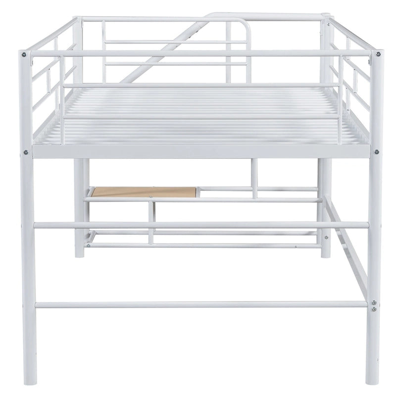 White Twin Metal Loft Bed with Storage Stairs